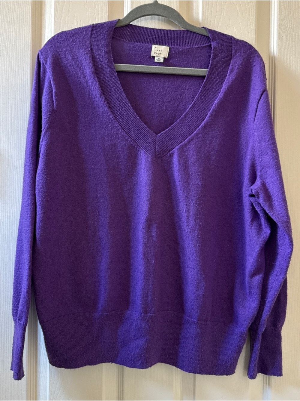 a new day | Women's Size Large | Purple V-Neck Sweater